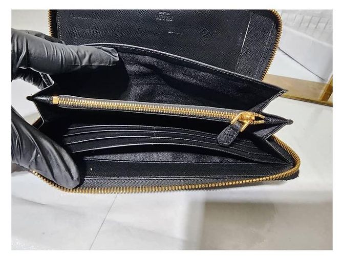 Prada Saffiano Leder Zippy Langer Continental Geldbeutel Schwarz - Ansicht 12