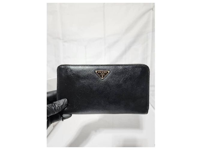 Prada Saffiano Leder Zippy Langer Continental Geldbeutel Schwarz - Ansicht 13
