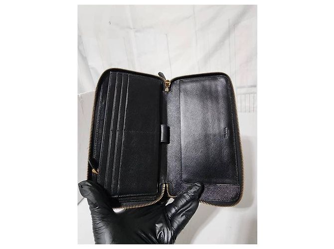 Prada Saffiano Leder Zippy Langer Continental Geldbeutel Schwarz - Ansicht 6