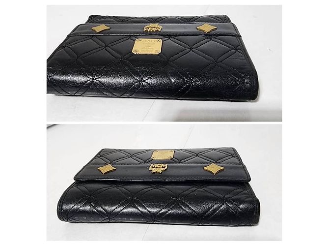 MCM Vintage Quilted Leather Printed Wallet Black - view 11