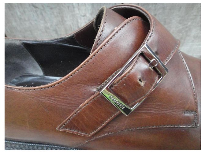 Gucci sapatos com fivela de couro marrom - vista 8