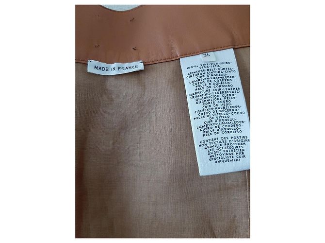 Falda Hermès de seda y cuero Camel Talla 34 Camello - vista 4