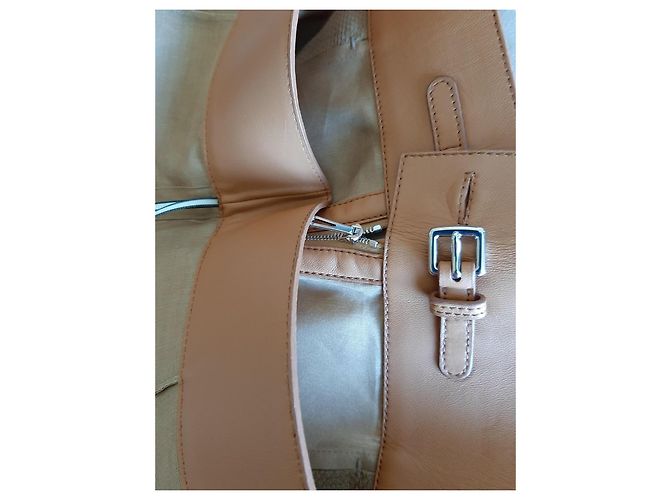 Falda Hermès de seda y cuero Camel Talla 34 Camello - vista 5