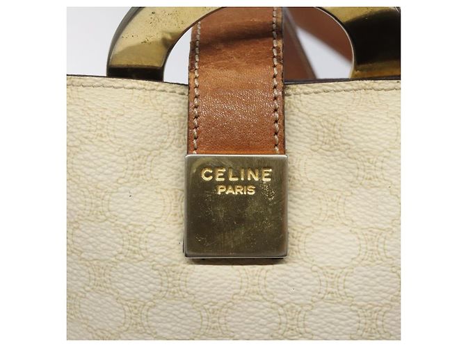 Céline CELINE Macadam Canvas Schultertasche aus PVC-Leder Weiß Auth 117579 - Ansicht 14