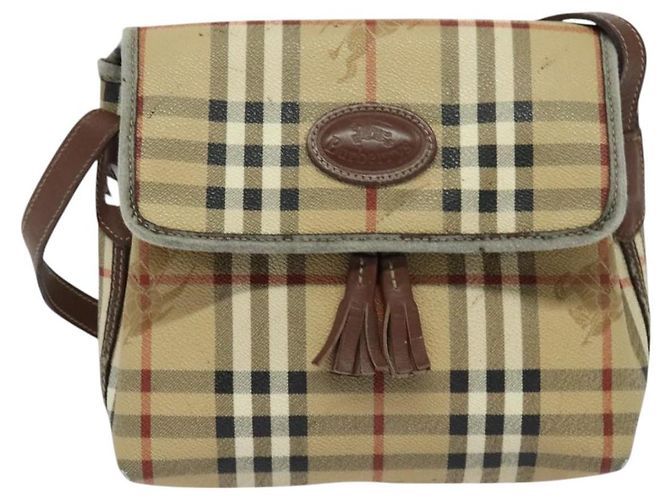 Autre Marque Burberrys Nova Check Schultertasche PVC Beige Braun Gold Auth BD1678 Golden - Ansicht 2