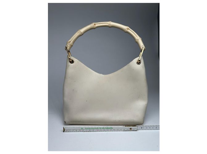 Bamboo Vintage Gucci Lederhandtasche mit Bambus in Weiß - Ansicht 5