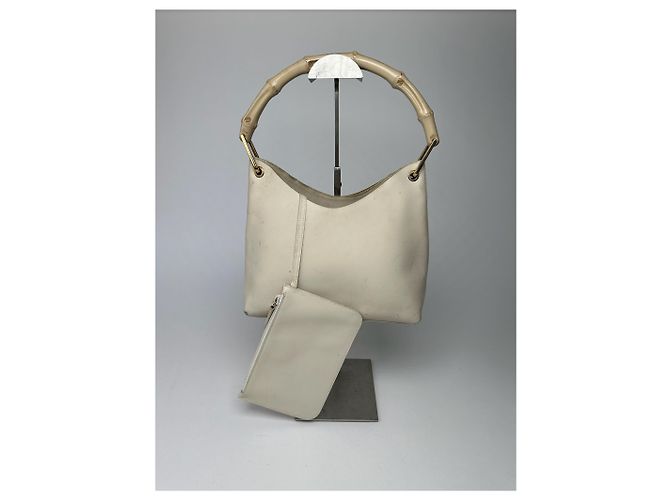 Bamboo Vintage Gucci Lederhandtasche mit Bambus in Weiß - Ansicht 7