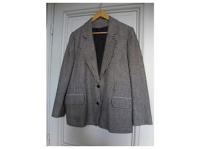 Autre Marque Houndstooth Wool Blazer Black and White Multiple colors - view 3