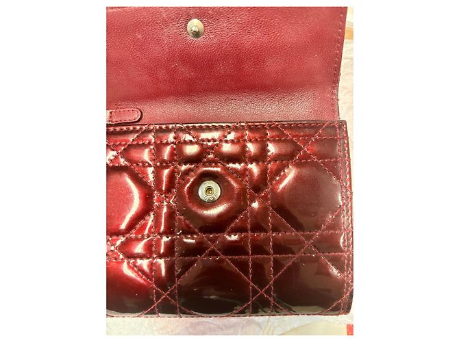 Dior Lady Dior Geldbörse Dunkelrot Lackleder Bordeaux - Ansicht 10