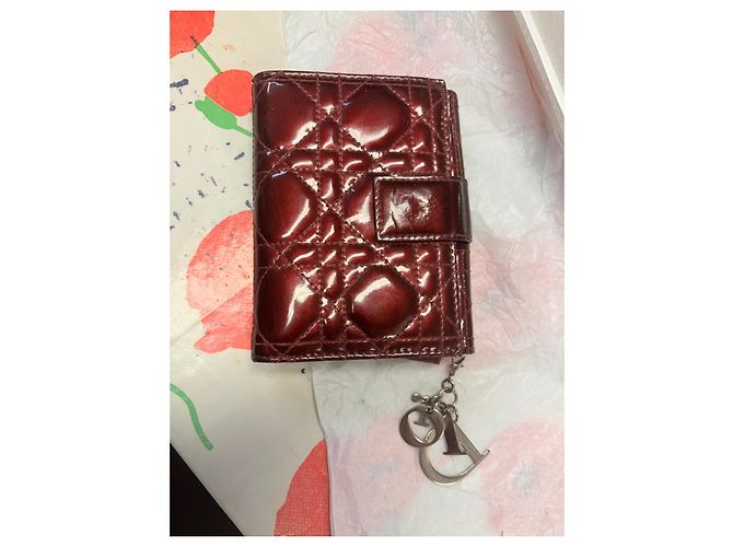 Dior Lady Dior Geldbörse Dunkelrot Lackleder Bordeaux - Ansicht 2