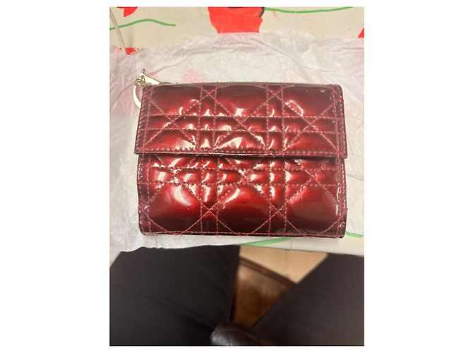 Dior Lady Dior Geldbörse Dunkelrot Lackleder Bordeaux - Ansicht 6