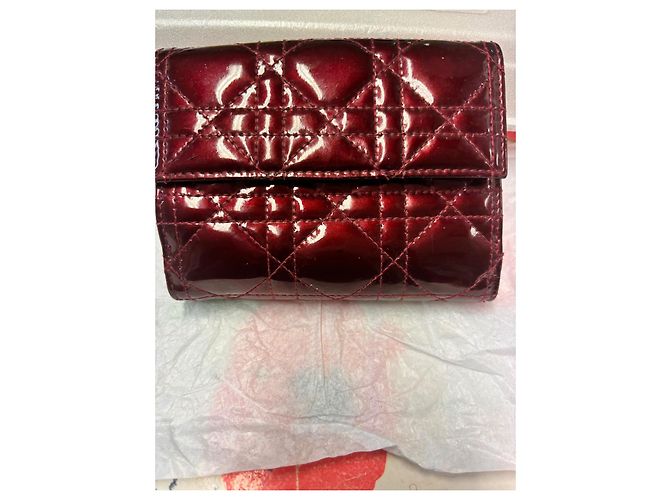 Dior Lady Dior Geldbörse Dunkelrot Lackleder Bordeaux - Ansicht 7