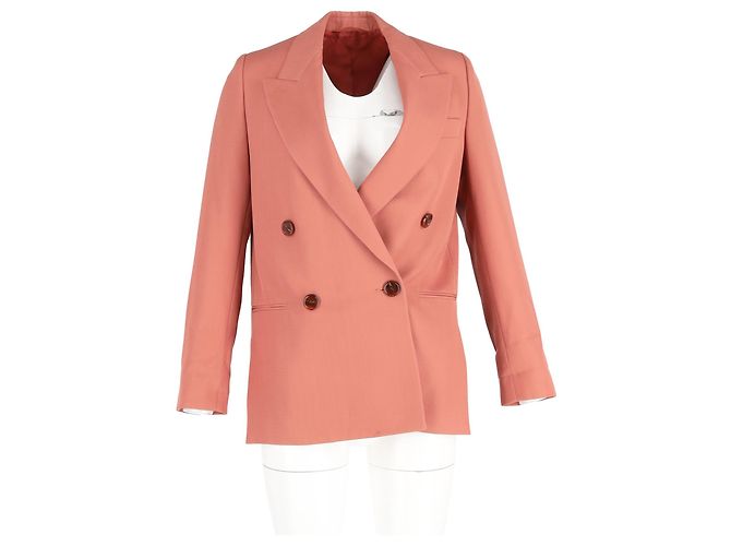 Acne Studios Double-Breasted Blazer in Coral Wool Orange - view 4
