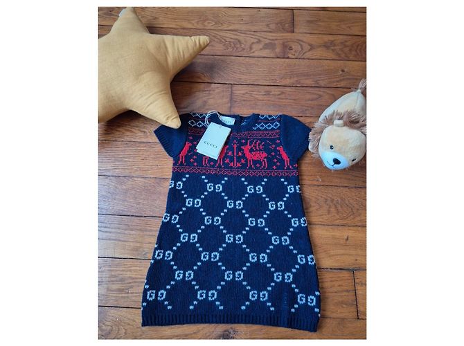 Bedrucktes Kleid, aus Wolle, Größe 12/18 Monate, GUCCI, Neu - Ansicht 2