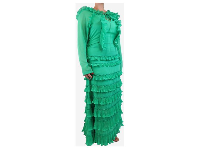 Autre Marque Abito maxi verde a balze - taglia UK 12 - vista 3