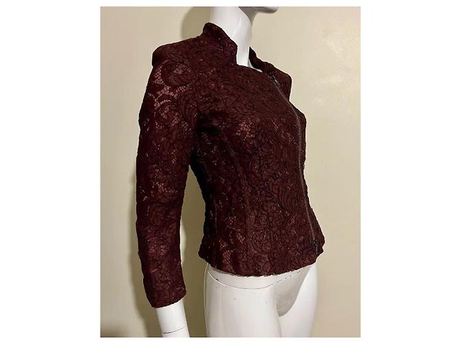 Marc Cain Chaqueta de estilo biker de encaje en burdeos - vista 5
