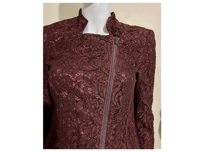Marc Cain Chaqueta de estilo biker de encaje en burdeos - vista 6
