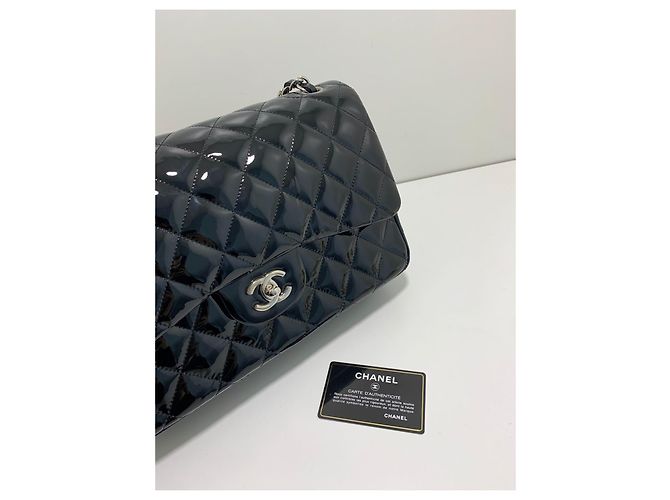 Borsa Chanel Timeless Jumbo Double Flap in pelle verniciata nera Nero - vista 11