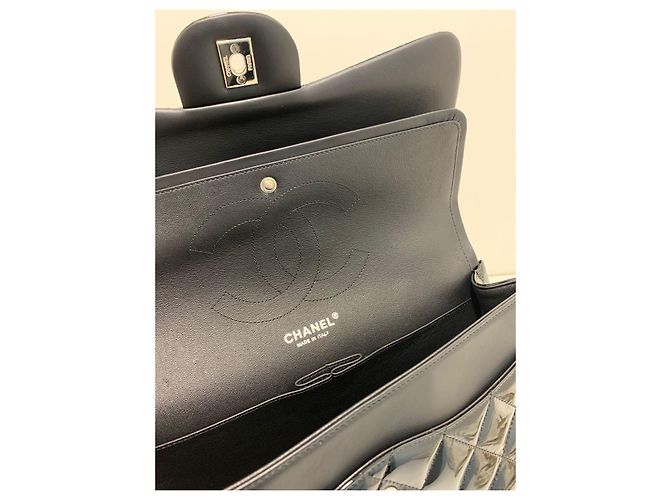 Borsa Chanel Timeless Jumbo Double Flap in pelle verniciata nera Nero - vista 12
