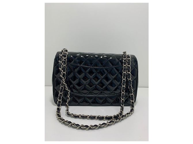 Borsa Chanel Timeless Jumbo Double Flap in pelle verniciata nera Nero - vista 4