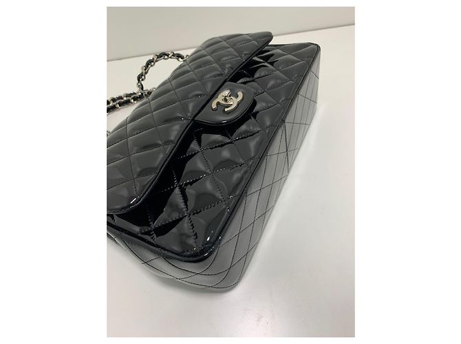 Borsa Chanel Timeless Jumbo Double Flap in pelle verniciata nera Nero - vista 6
