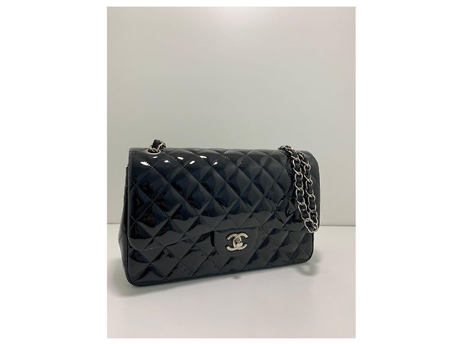 Borsa Chanel Timeless Jumbo Double Flap in pelle verniciata nera Nero - vista 7