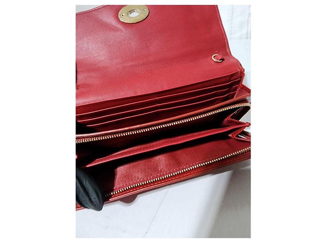 Coach Slim Envelope Signature Embossed Patent Leather Wallet On Chain Red - view 10