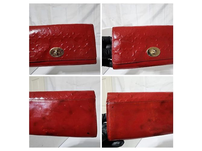 Coach Slim Envelope Signature Embossed Patent Leather Wallet On Chain Red - view 11