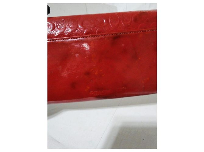 Coach Slim Envelope Signature Embossed Patent Leather Wallet On Chain Red - view 12
