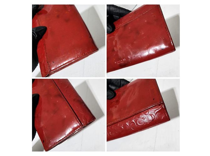 Coach Slim Envelope Signature Embossed Patent Leather Wallet On Chain Red - view 13