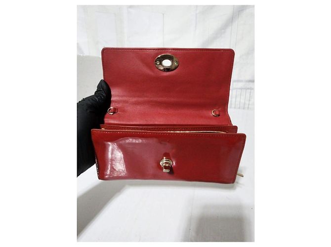 Coach Slim Envelope Signature Embossed Patent Leather Wallet On Chain Red - view 14