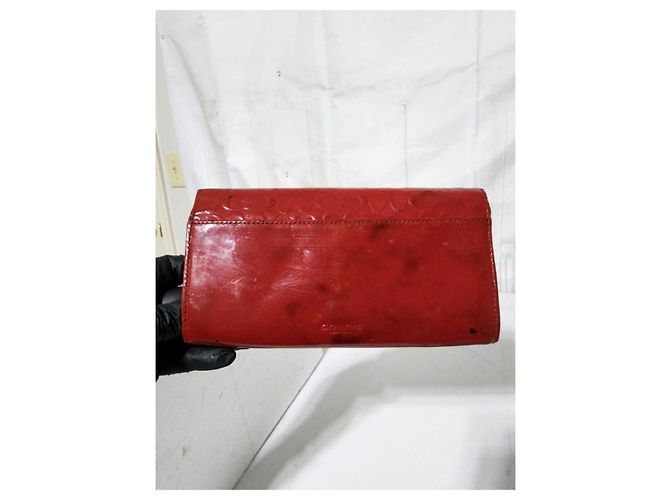 Coach Slim Envelope Signature Embossed Patent Leather Wallet On Chain Red - view 3