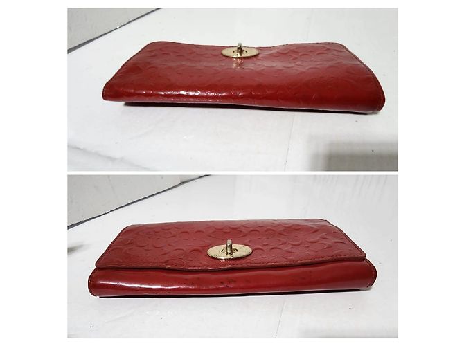 Coach Slim Envelope Signature Embossed Patent Leather Wallet On Chain Red - view 4