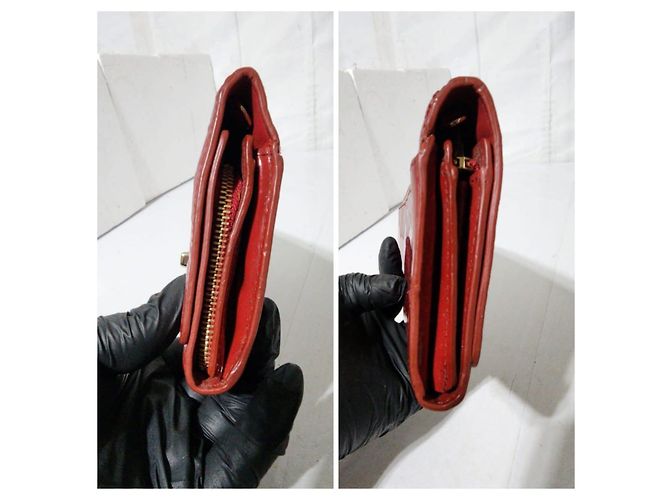 Coach Slim Envelope Signature Embossed Patent Leather Wallet On Chain Red - view 6