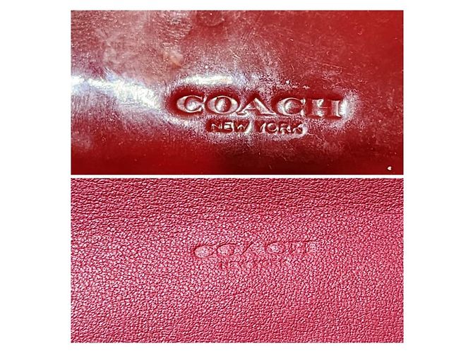 Coach Slim Envelope Signature Embossed Patent Leather Wallet On Chain Red - view 7