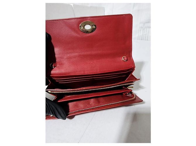 Coach Slim Envelope Signature Embossed Patent Leather Wallet On Chain Red - view 8