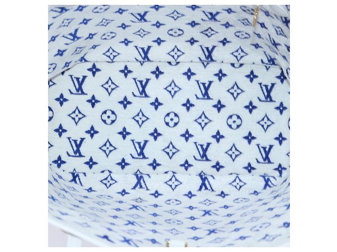 LOUIS VUITTON Monogram Jaguar Neverfull MM Borsa Tote in Velluto M46220 LV Auth 46153S Bianco Blu - vista 11