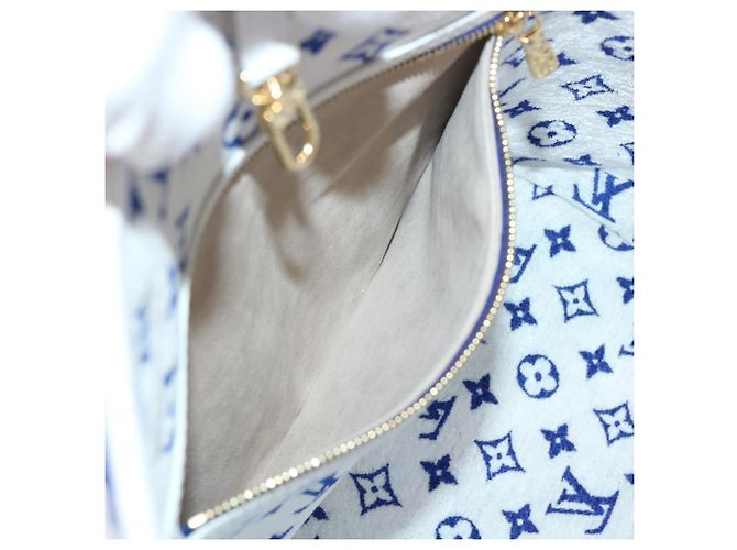 LOUIS VUITTON Monogram Jaguar Neverfull MM Borsa Tote in Velluto M46220 LV Auth 46153S Bianco Blu - vista 12