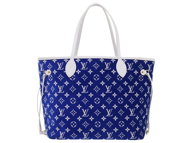 LOUIS VUITTON Monogram Jaguar Neverfull MM Borsa Tote in Velluto M46220 LV Auth 46153S Bianco Blu - vista 13