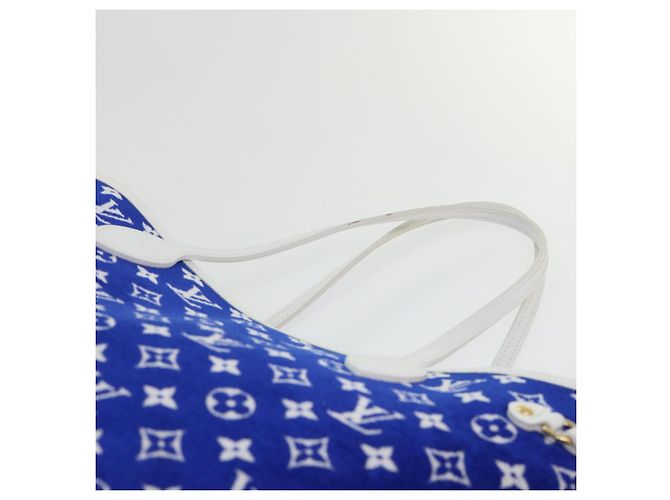 LOUIS VUITTON Monogram Jaguar Neverfull MM Borsa Tote in Velluto M46220 LV Auth 46153S Bianco Blu - vista 14