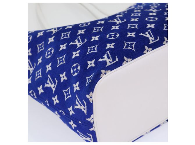 LOUIS VUITTON Monogram Jaguar Neverfull MM Borsa Tote in Velluto M46220 LV Auth 46153S Bianco Blu - vista 17