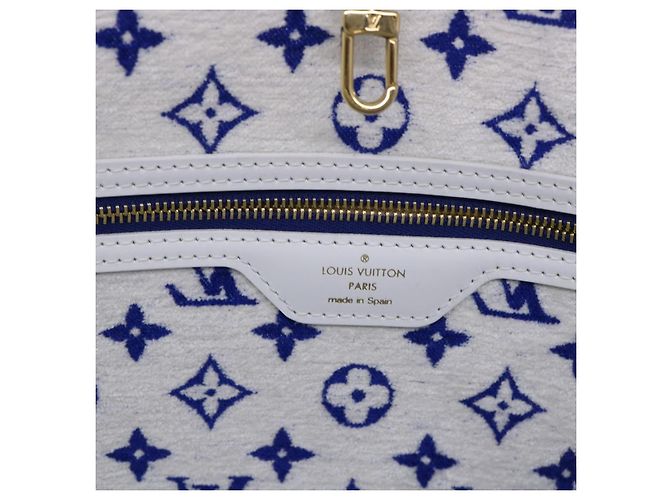 LOUIS VUITTON Monogram Jaguar Neverfull MM Borsa Tote in Velluto M46220 LV Auth 46153S Bianco Blu - vista 18