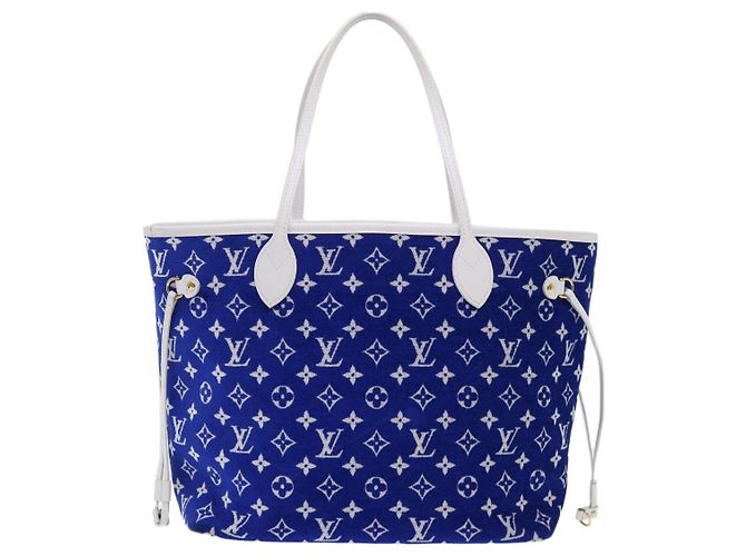 LOUIS VUITTON Monogram Jaguar Neverfull MM Borsa Tote in Velluto M46220 LV Auth 46153S Bianco Blu - vista 2