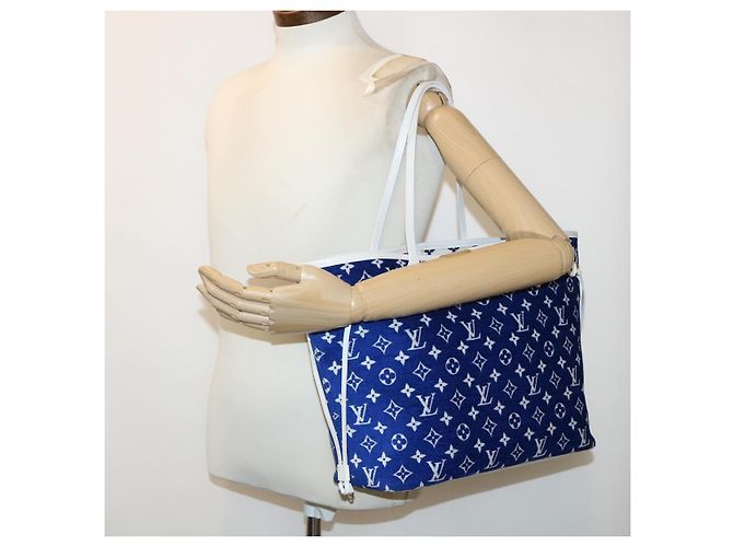 LOUIS VUITTON Monogram Jaguar Neverfull MM Borsa Tote in Velluto M46220 LV Auth 46153S Bianco Blu - vista 21
