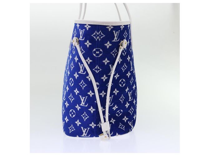 LOUIS VUITTON Monogram Jaguar Neverfull MM Borsa Tote in Velluto M46220 LV Auth 46153S Bianco Blu - vista 4