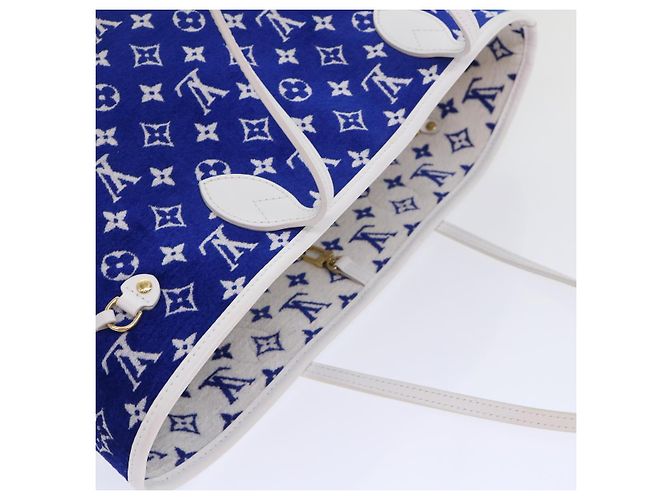 LOUIS VUITTON Monogram Jaguar Neverfull MM Borsa Tote in Velluto M46220 LV Auth 46153S Bianco Blu - vista 7