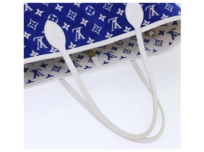 LOUIS VUITTON Monogram Jaguar Neverfull MM Borsa Tote in Velluto M46220 LV Auth 46153S Bianco Blu - vista 8