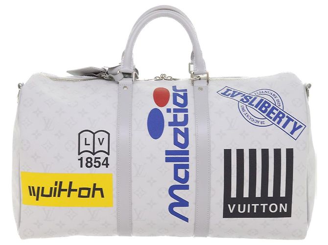LOUIS VUITTON Monogram Bianco Keepall Bandouliere 50 Borsa M44643 LV Auth 55862S - vista 13
