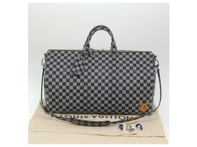 LOUIS VUITTON Keepall Bandouliere 50 Boston Damier Distorted N50028 Auth yk9432S Nero Bianco - vista 12