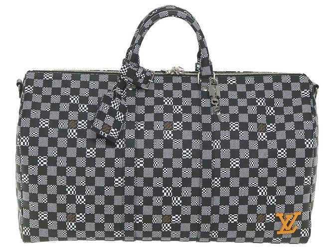 LOUIS VUITTON Keepall Bandouliere 50 Boston Damier Distorted N50028 Auth yk9432S Nero Bianco - vista 13